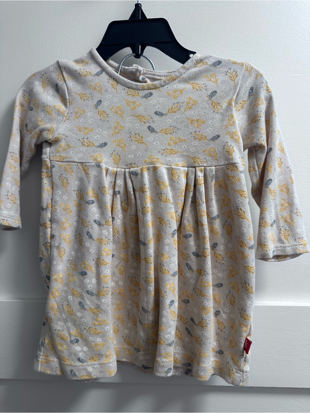Magnetic Me Cream Long Sleeve Floral Tunic with Yellow and Gray Print